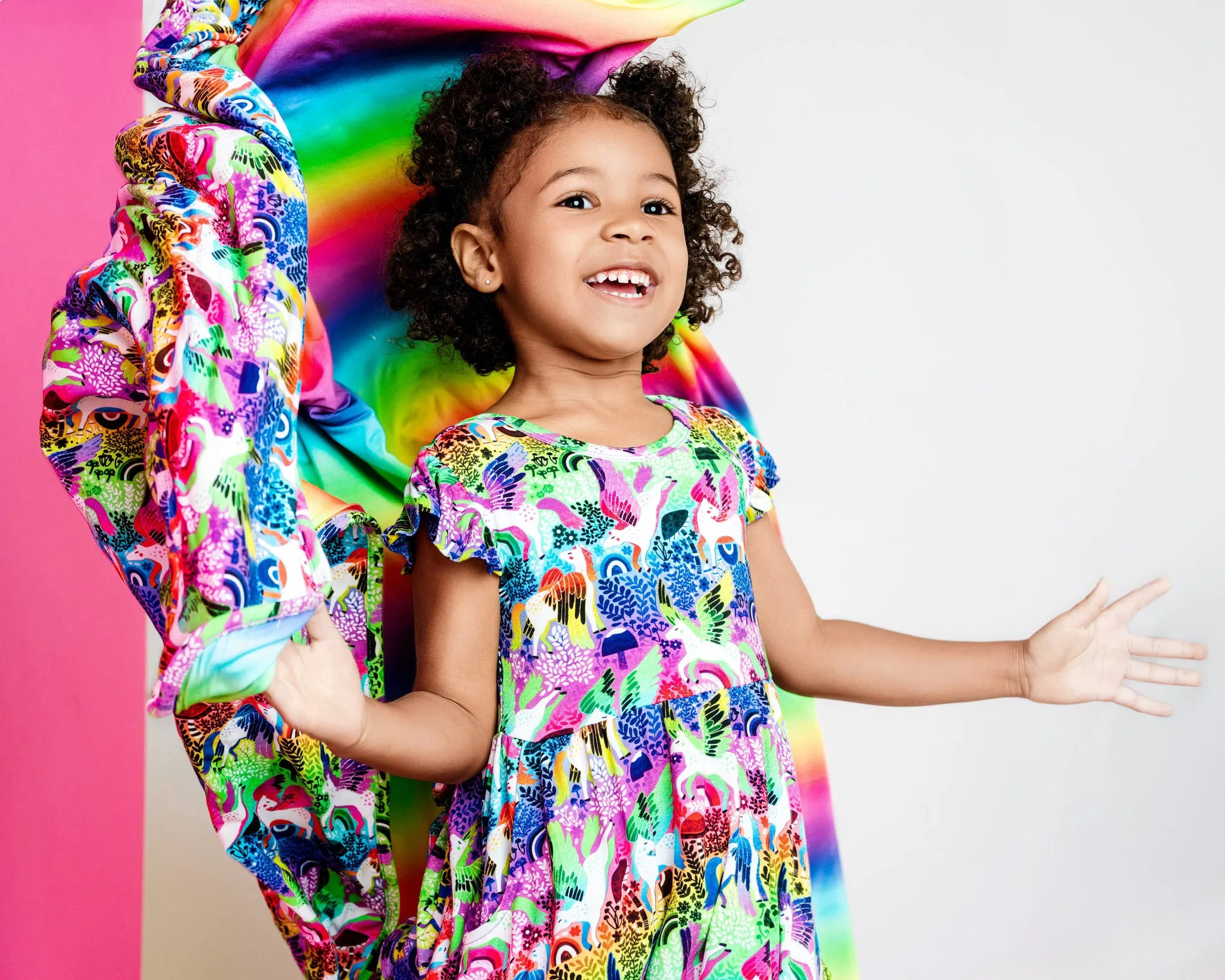 Rainbow Pegasus Ruffle Cap Sleeve Skater Dress