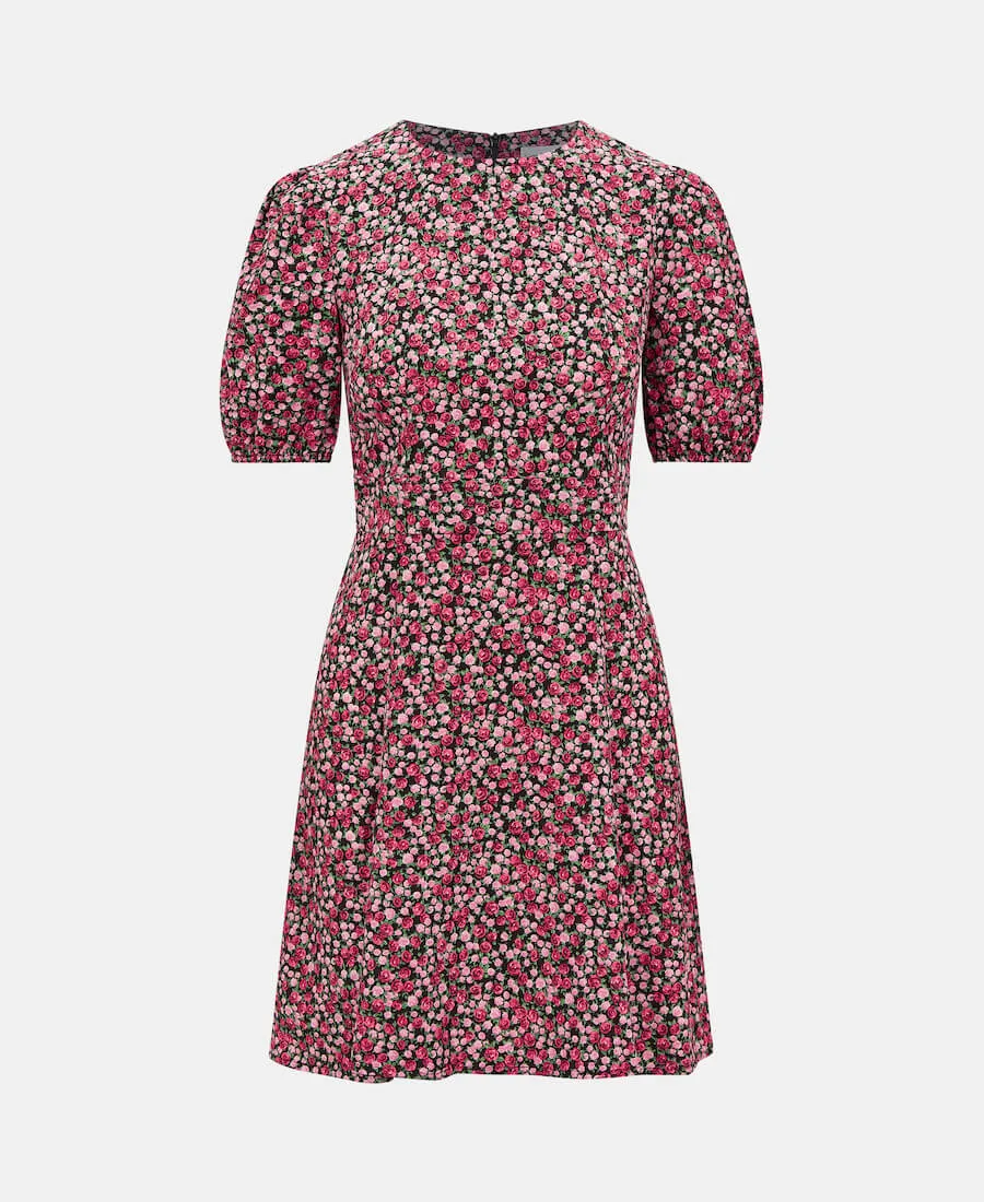 Red Floral Puff Sleeve Mini Dress