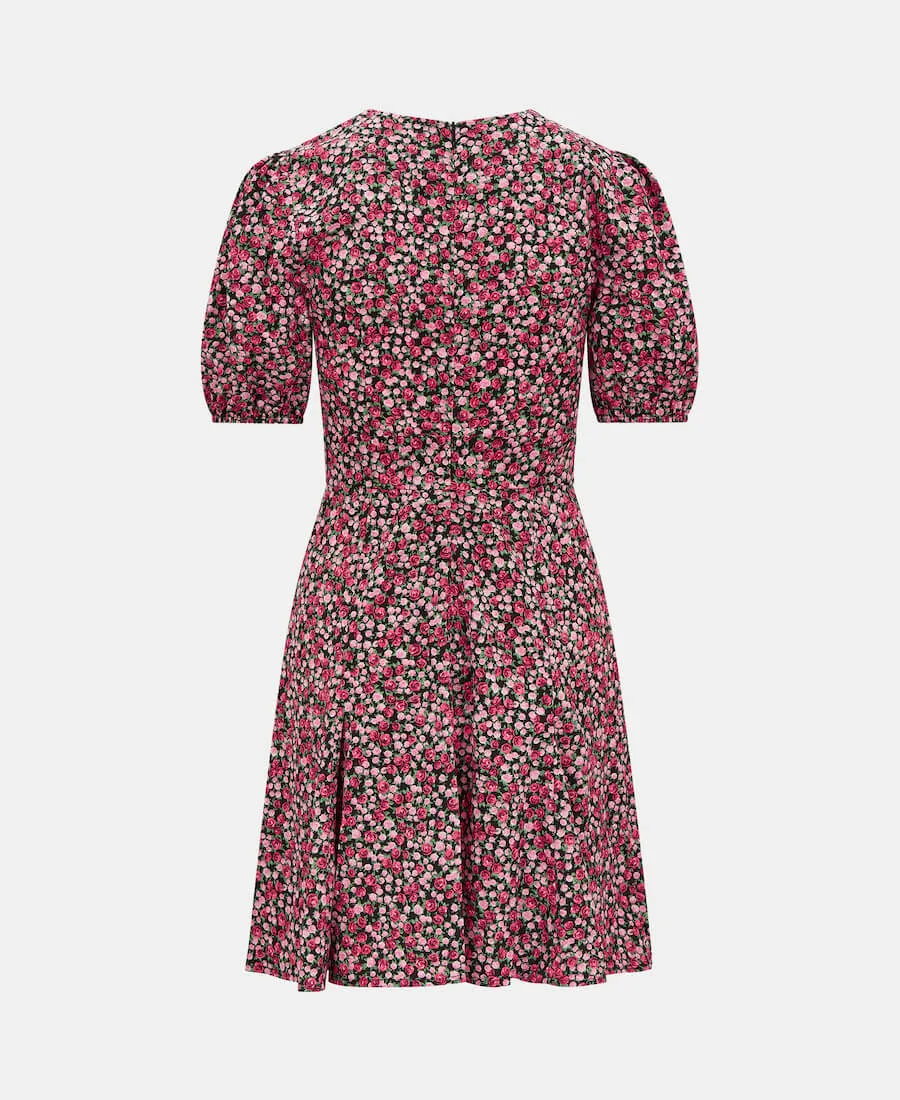 Red Floral Puff Sleeve Mini Dress