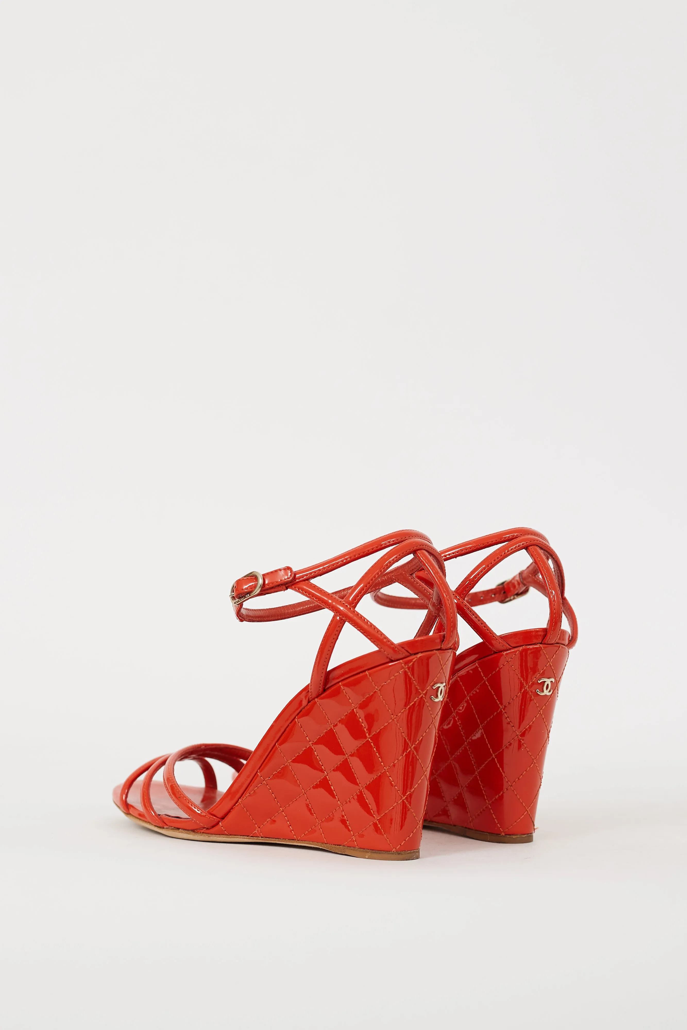 Red Patent Leather Quilted Wedge Sandal