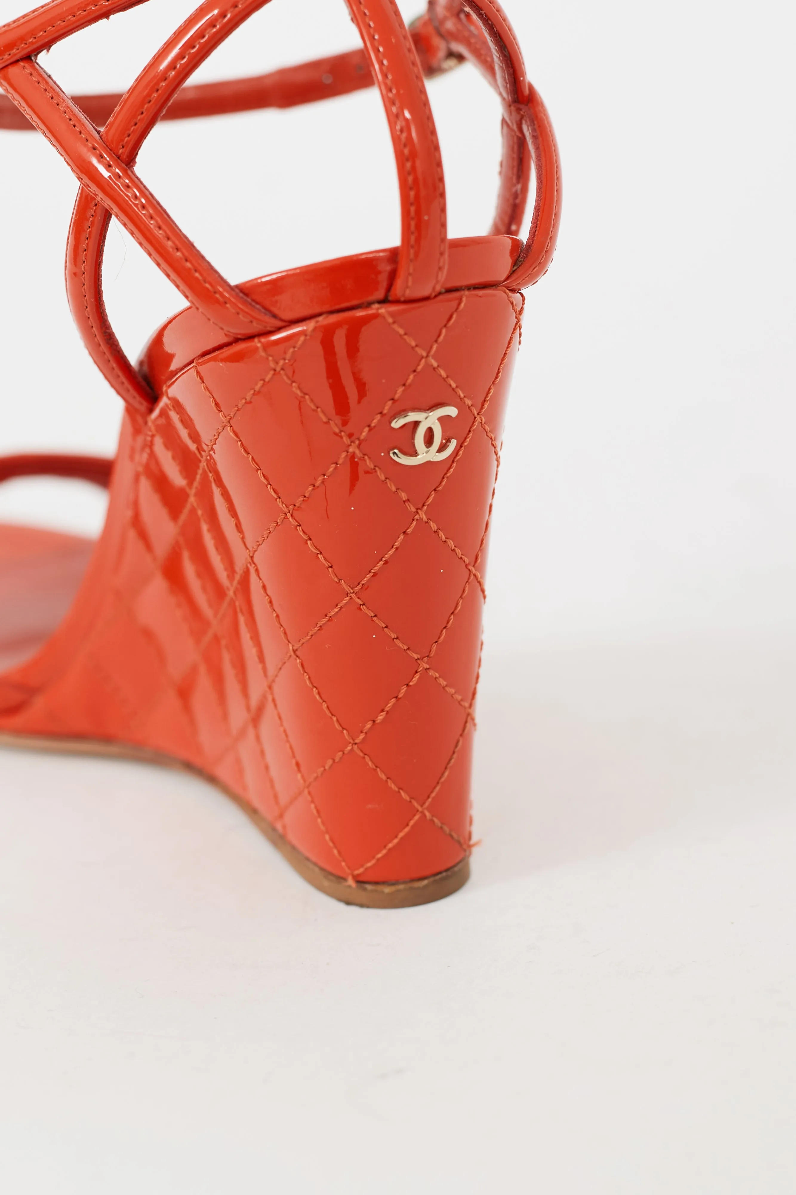 Red Patent Leather Quilted Wedge Sandal
