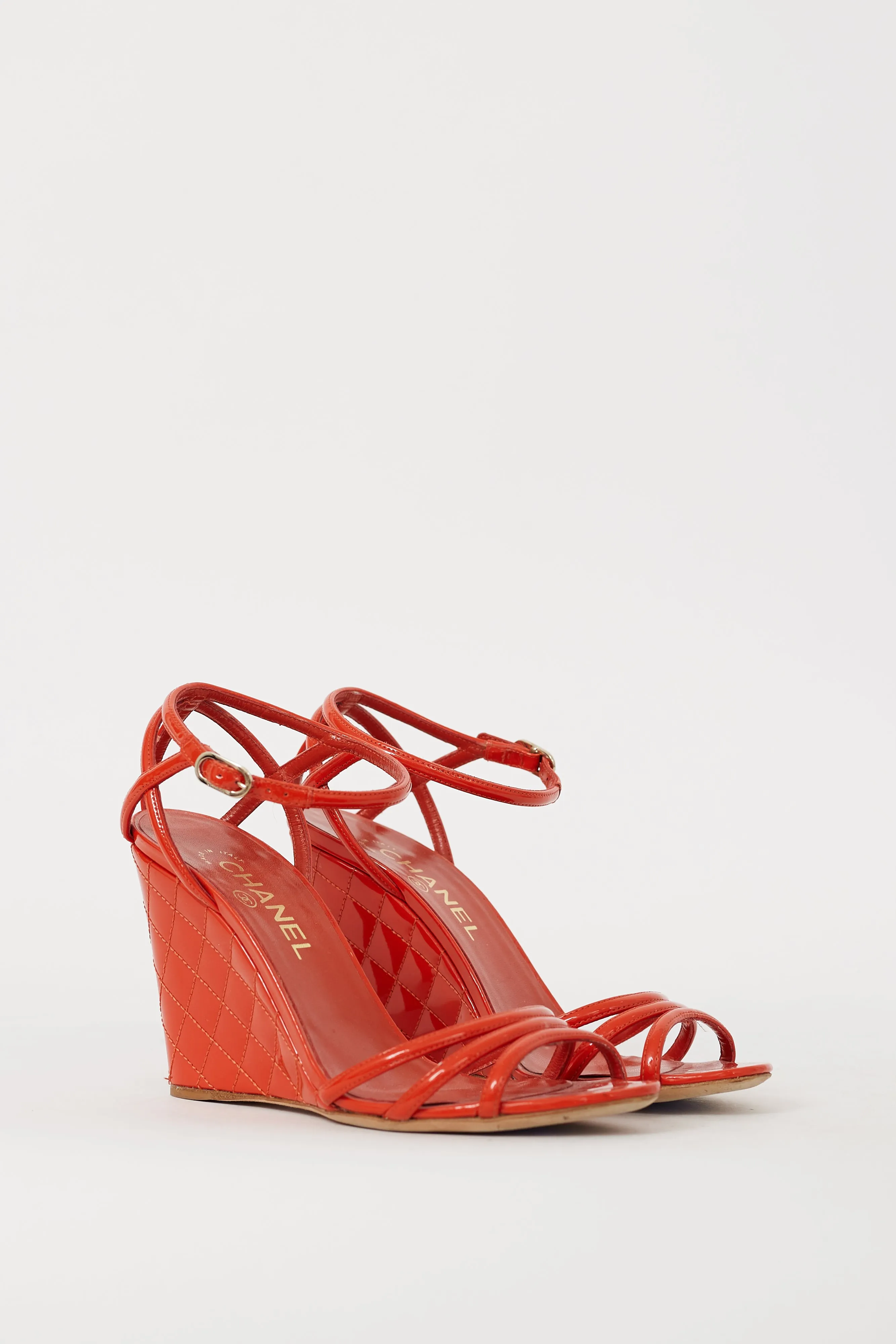 Red Patent Leather Quilted Wedge Sandal