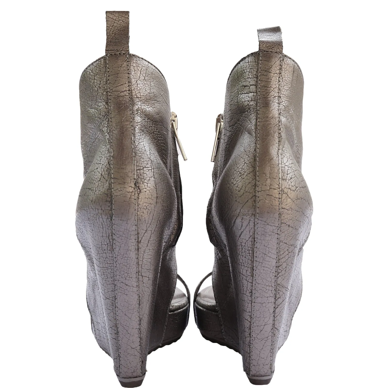RICK OWENS SILVER METALLIC LEATHER PLATFORM WEDGE