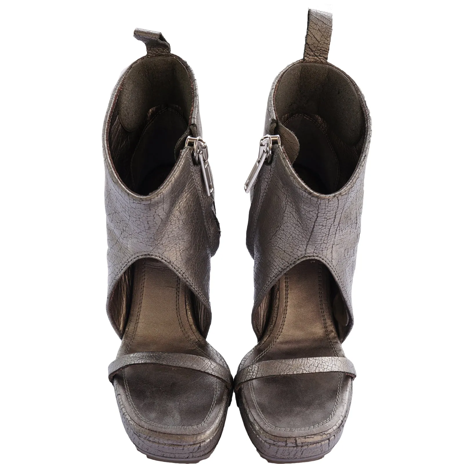 RICK OWENS SILVER METALLIC LEATHER PLATFORM WEDGE