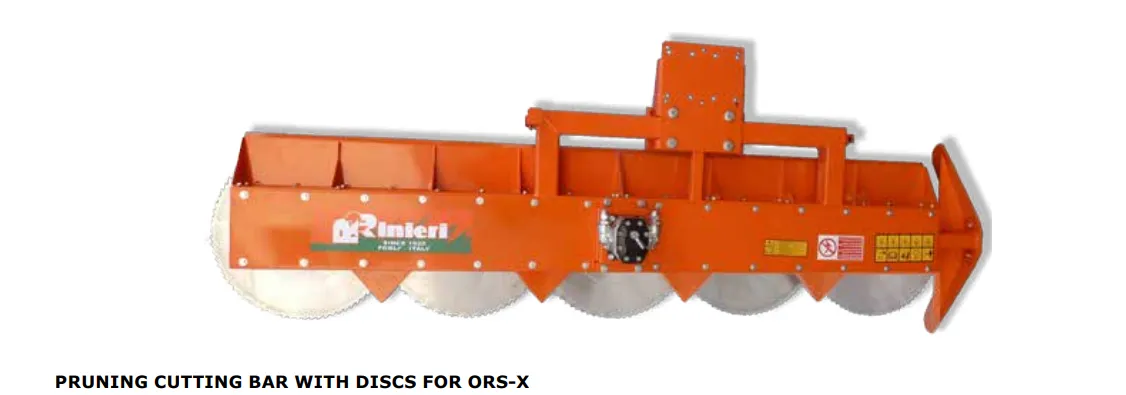 Rinieri Head for Pruning with Disc Cutting Bar for ORS-X| Hydraulic Motor Anti-Cavitation Valve | 69"-89" Working Width for Tractor