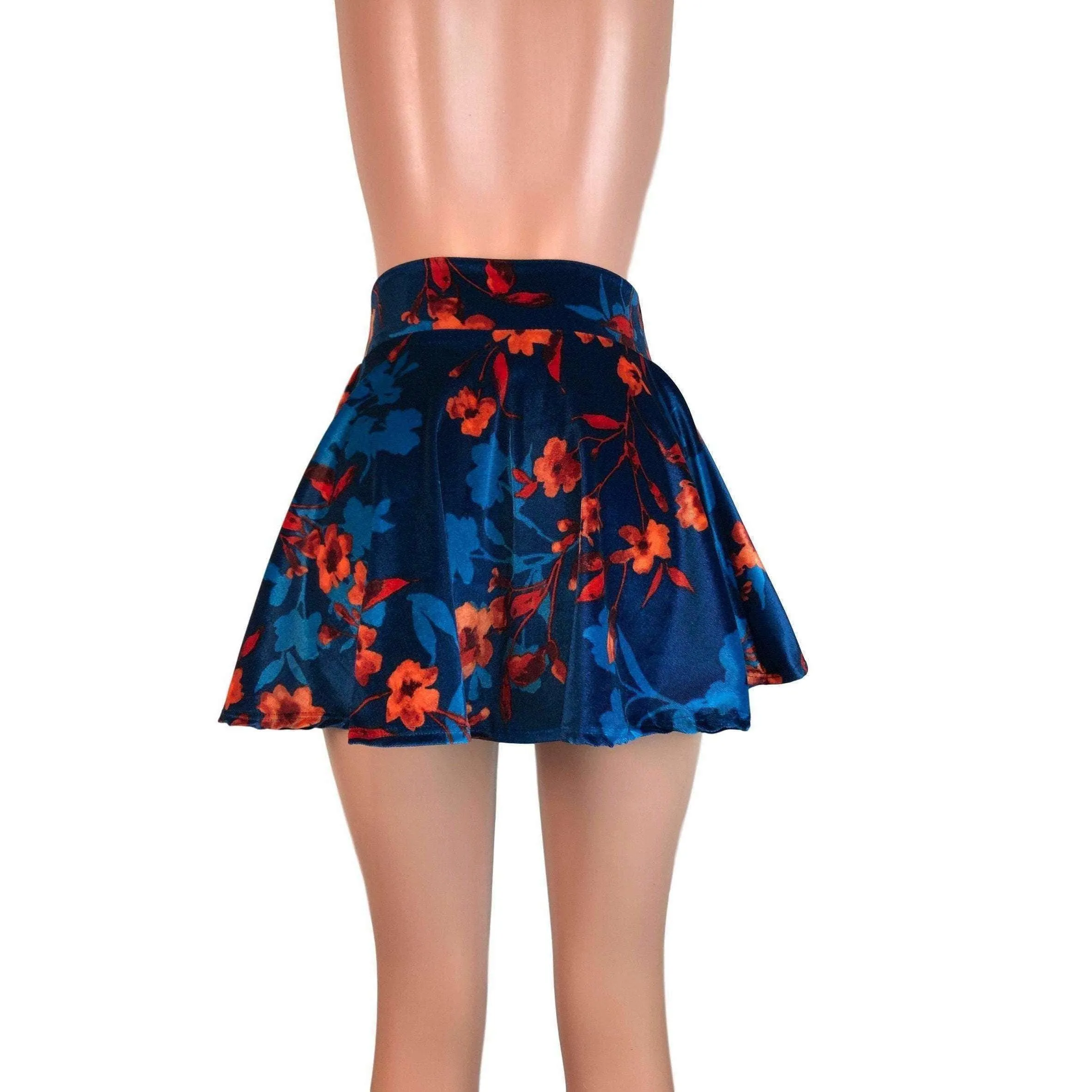 SALE - Skater Skirt - Teal/Orange Floral Velvet