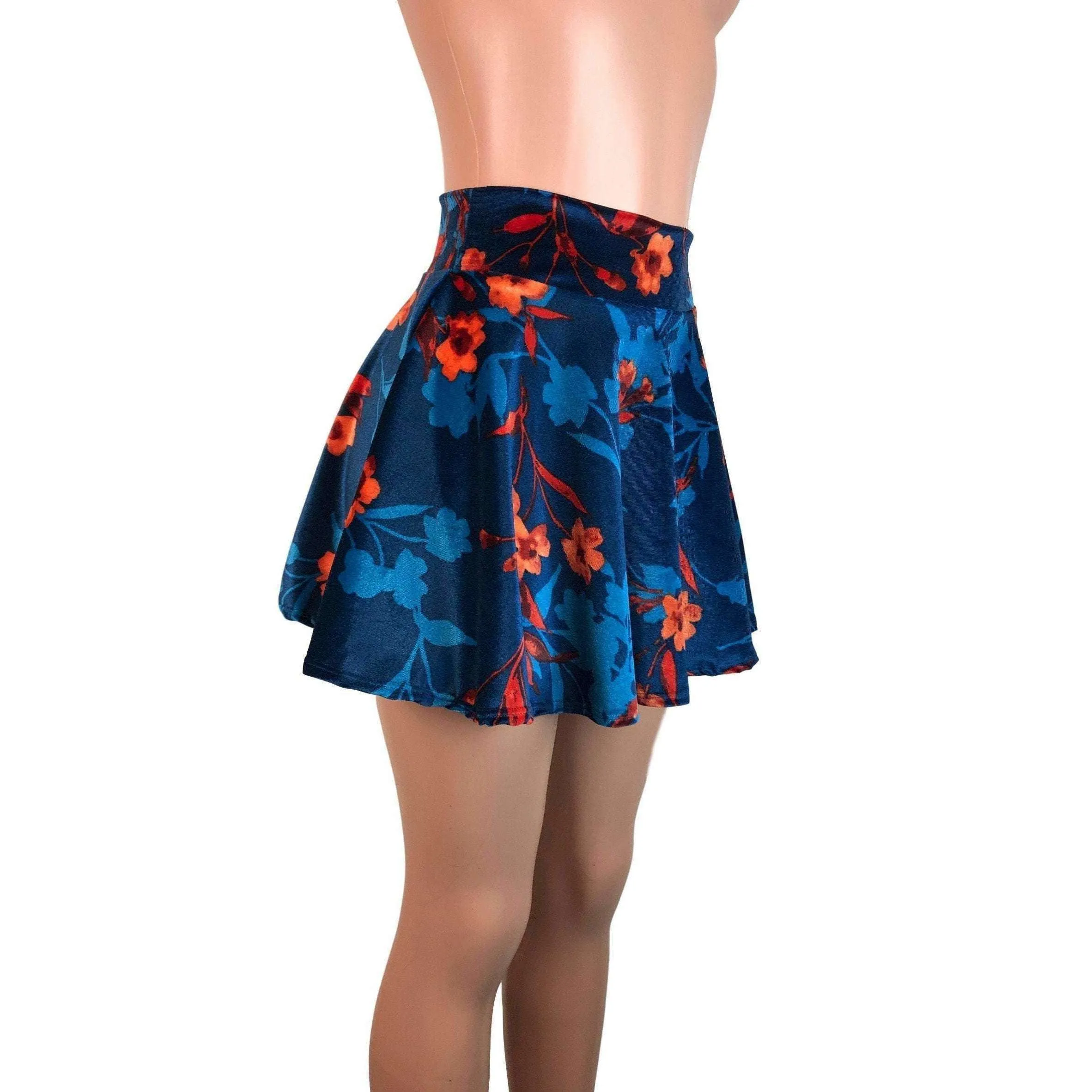 SALE - Skater Skirt - Teal/Orange Floral Velvet