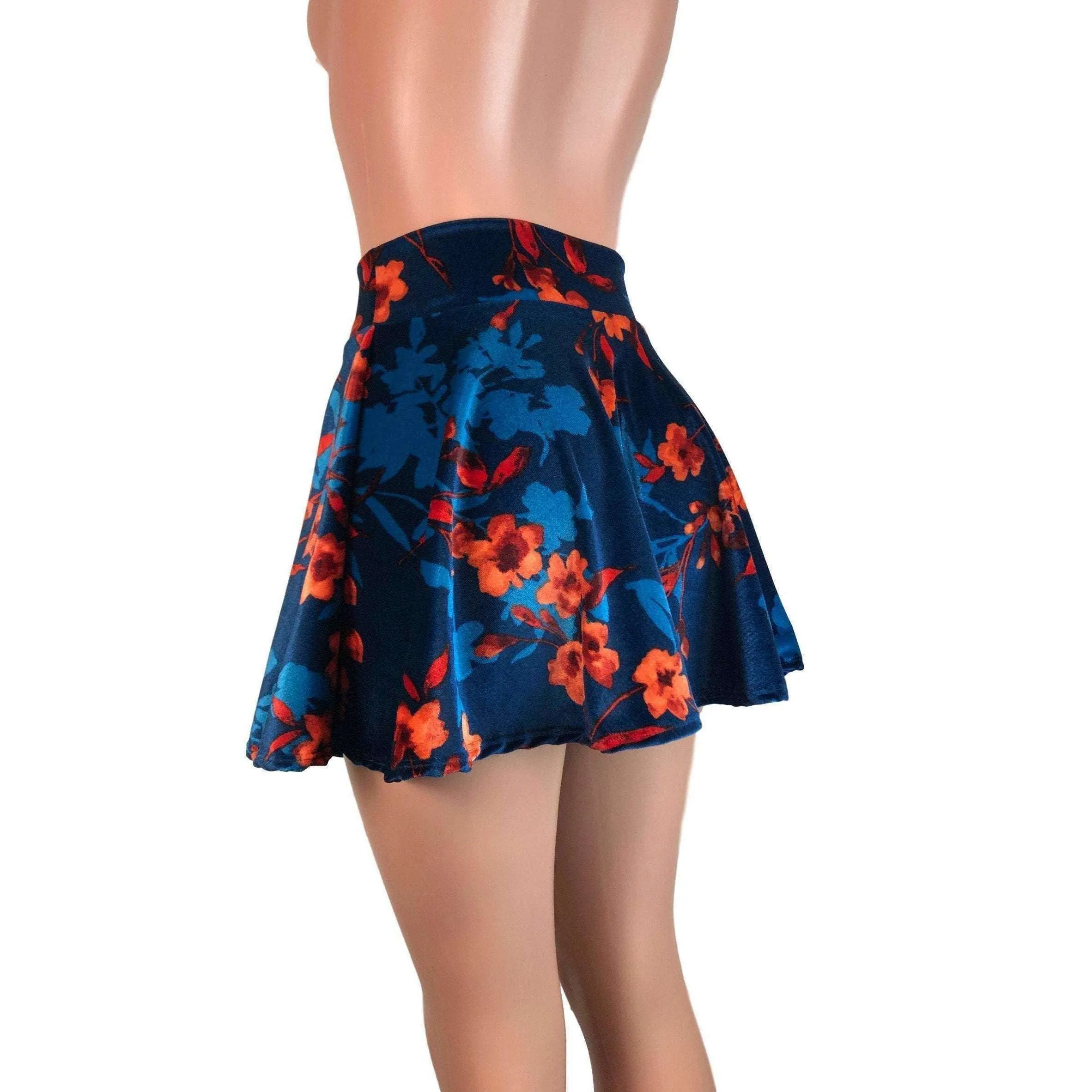 SALE - Skater Skirt - Teal/Orange Floral Velvet