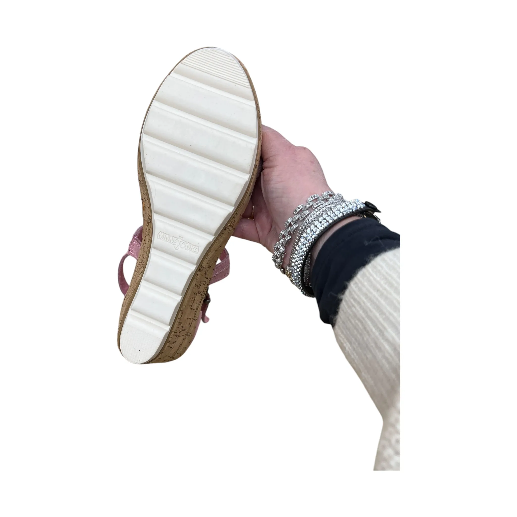 Sandals Heels Wedge By Minnetonka In Pink, Size:9
