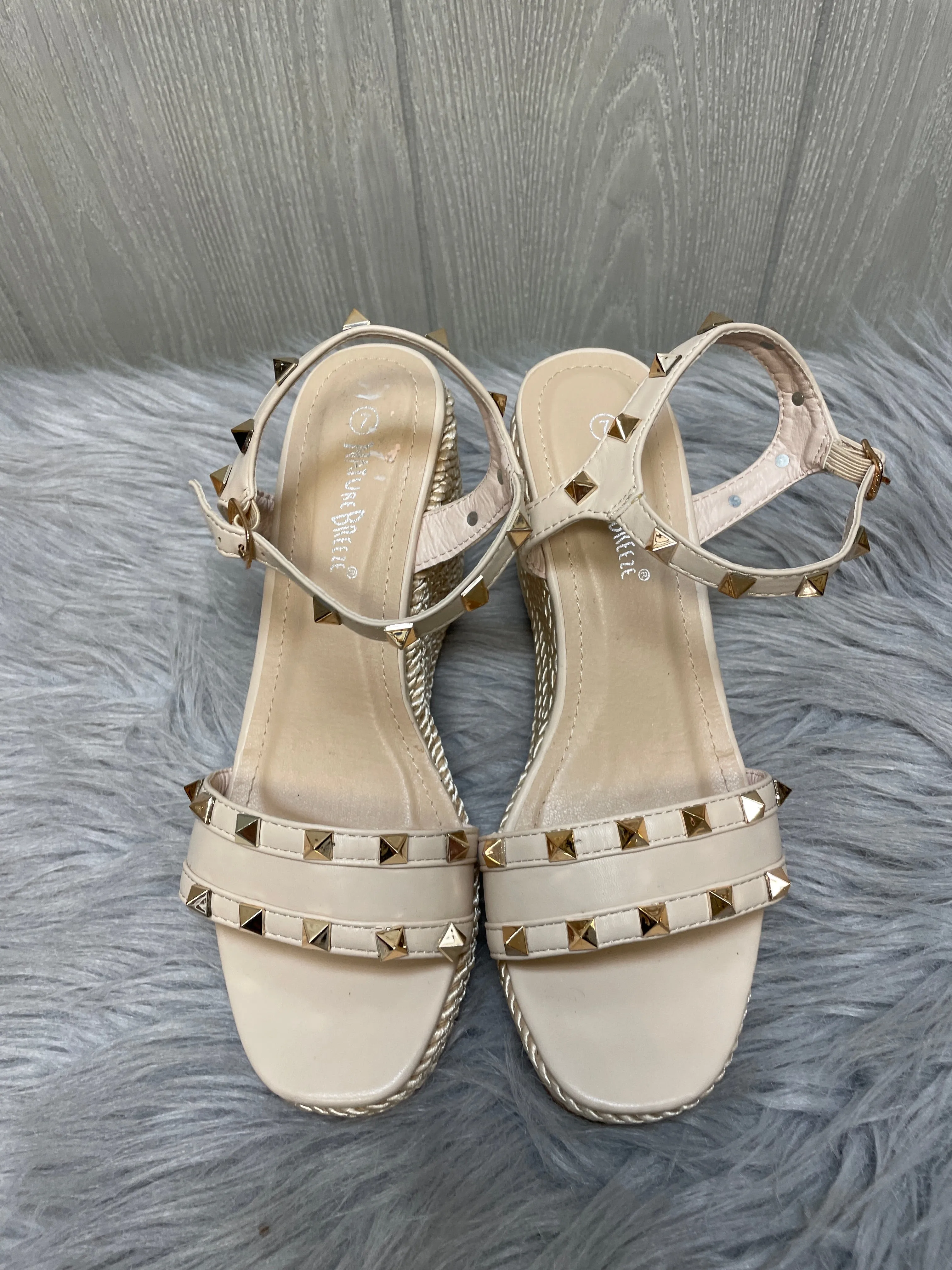 Sandals Heels Wedge By Nature Breeze In Tan, Size: 7