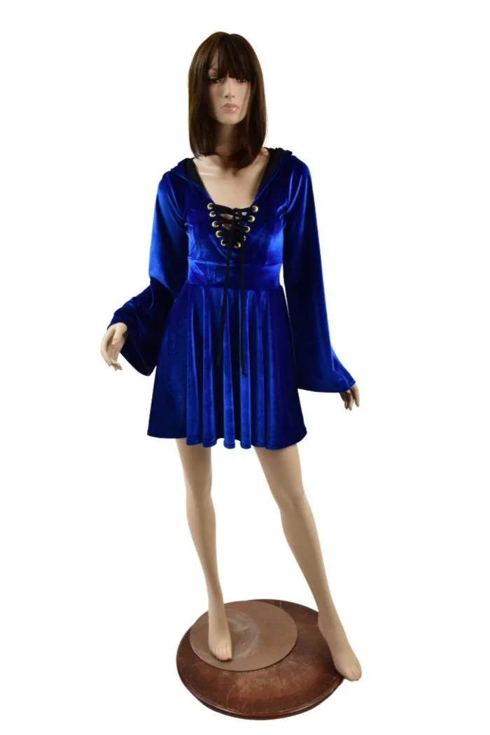 Sapphire Velvet Lace Up Skater Dress