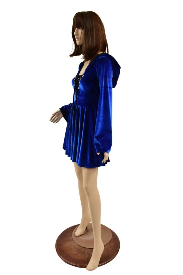 Sapphire Velvet Lace Up Skater Dress