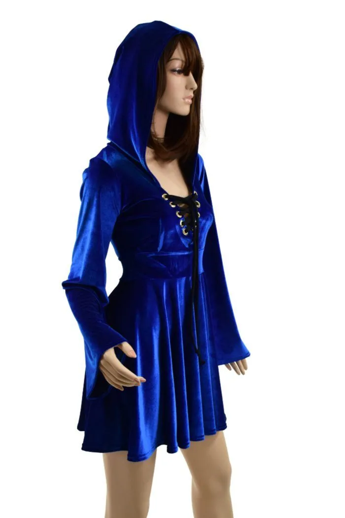 Sapphire Velvet Lace Up Skater Dress