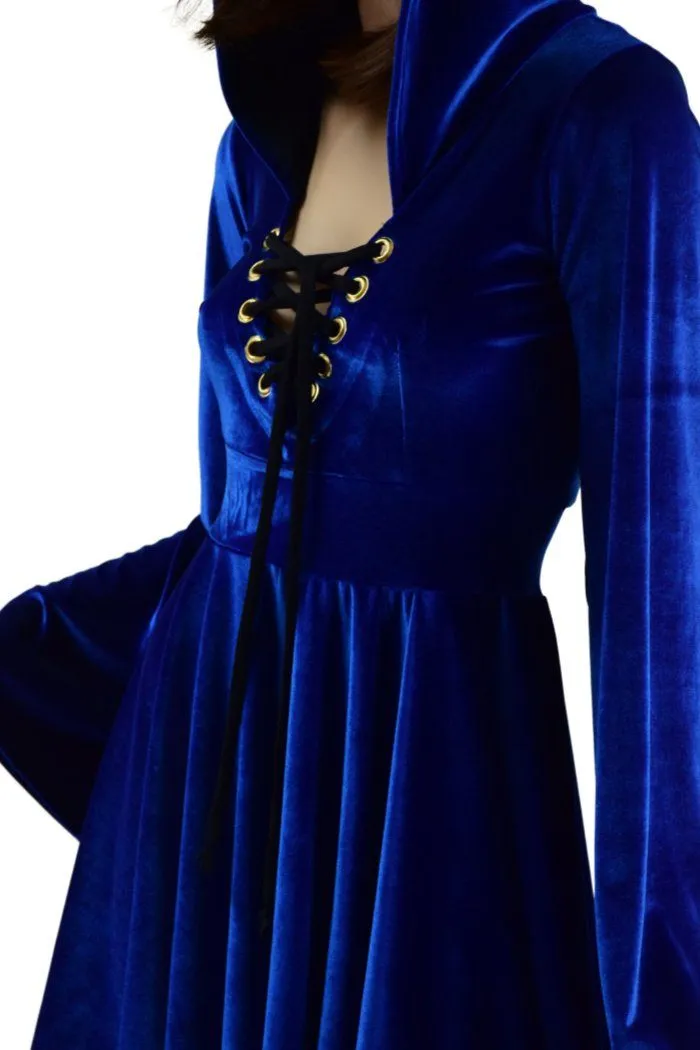 Sapphire Velvet Lace Up Skater Dress