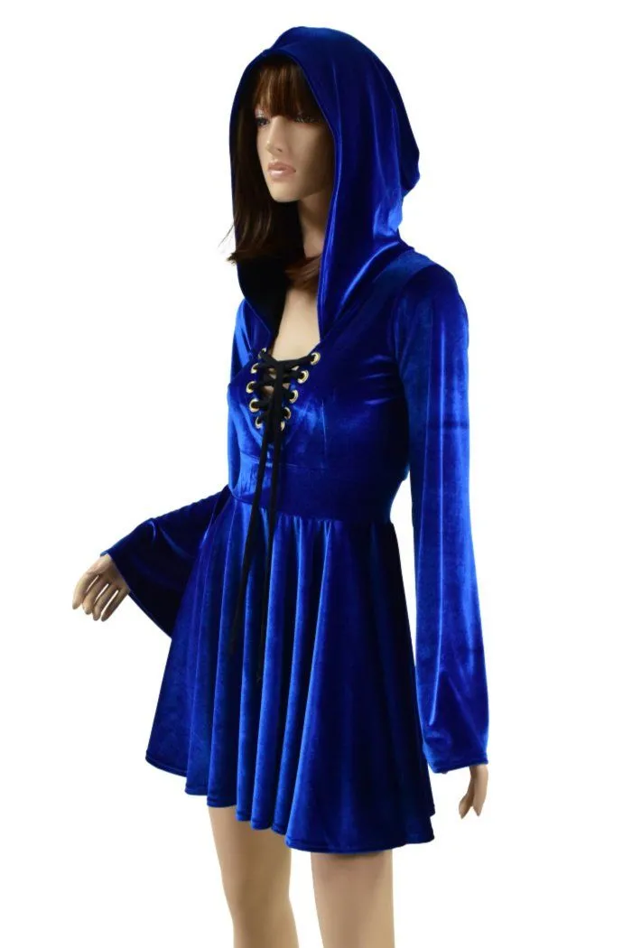 Sapphire Velvet Lace Up Skater Dress