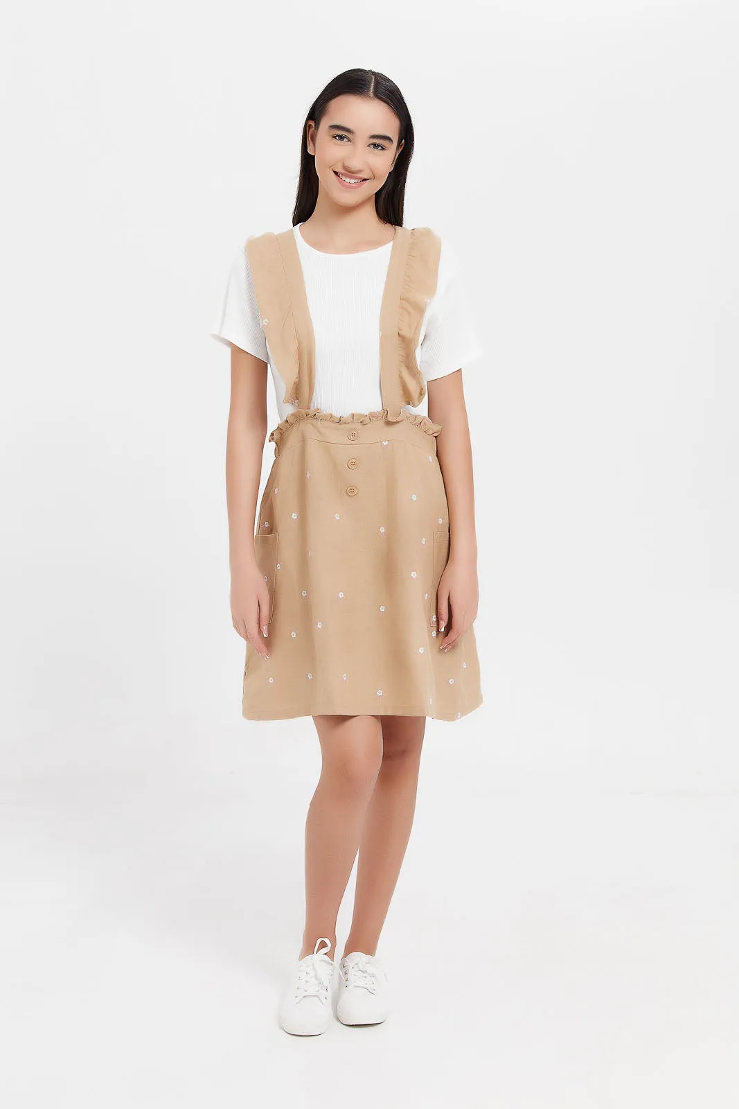 Senior Girls Beige And White Twofer Dress