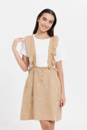 Senior Girls Beige And White Twofer Dress