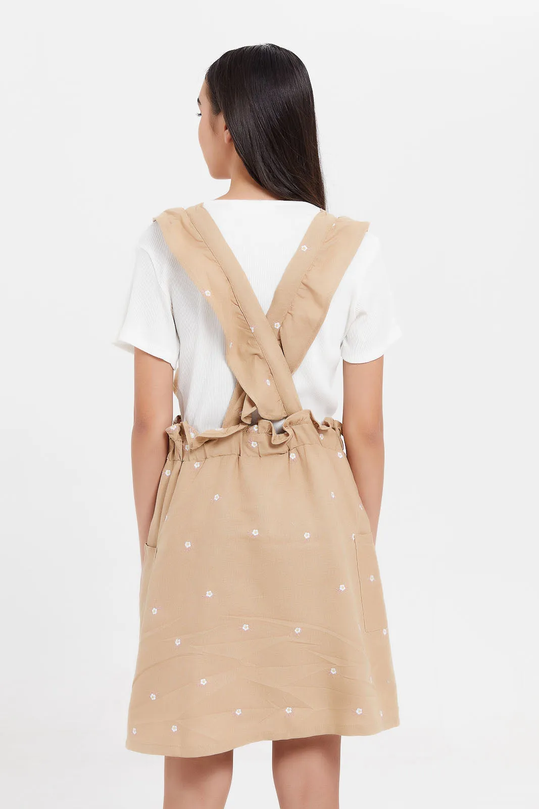Senior Girls Beige And White Twofer Dress