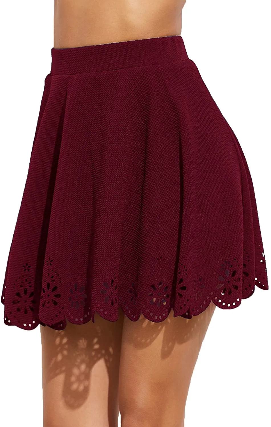 SheIn Women's Basic Solid Cutout Scallop Hem Flared Mini Skater Skirt