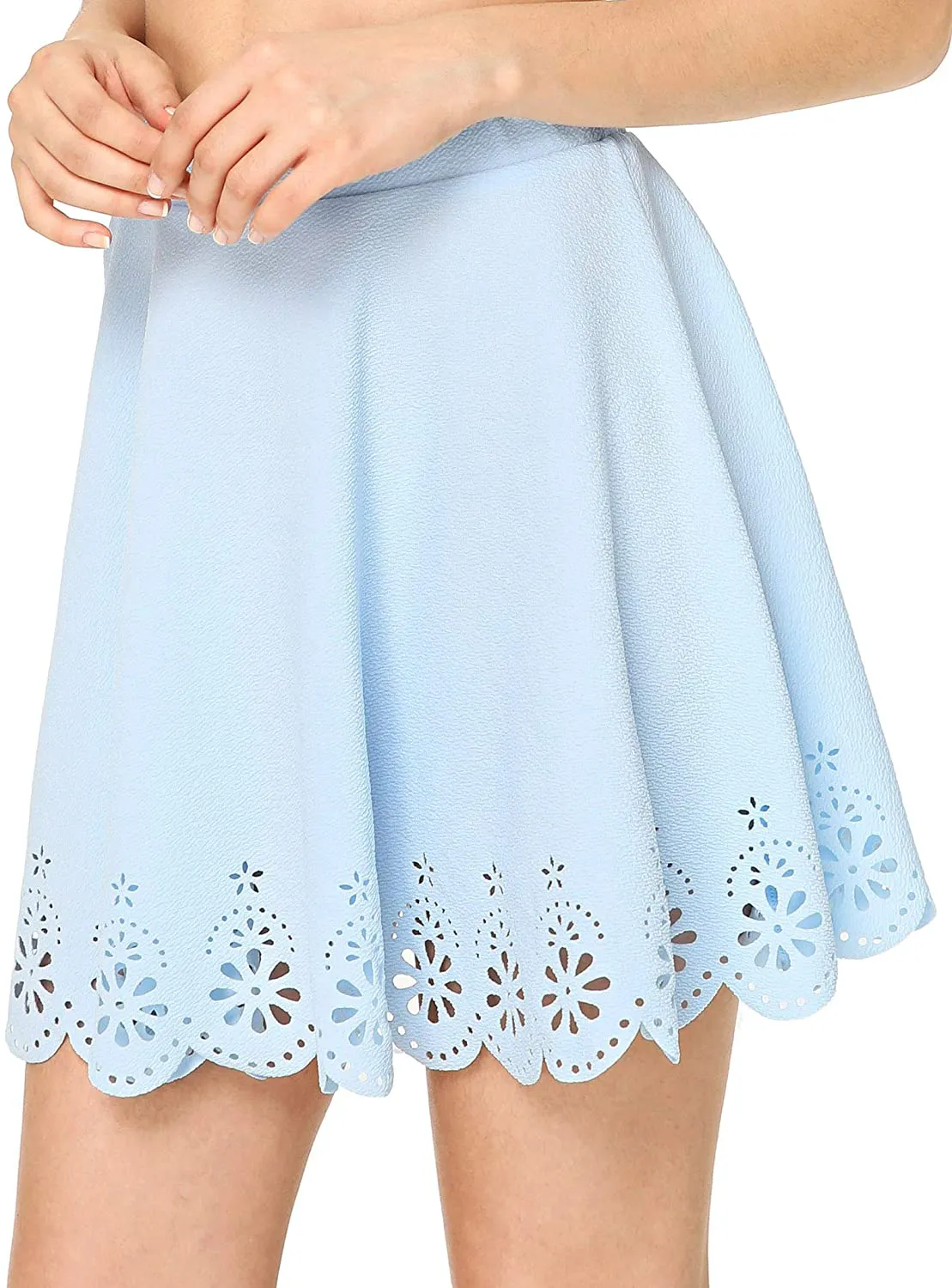 SheIn Women's Basic Solid Cutout Scallop Hem Flared Mini Skater Skirt