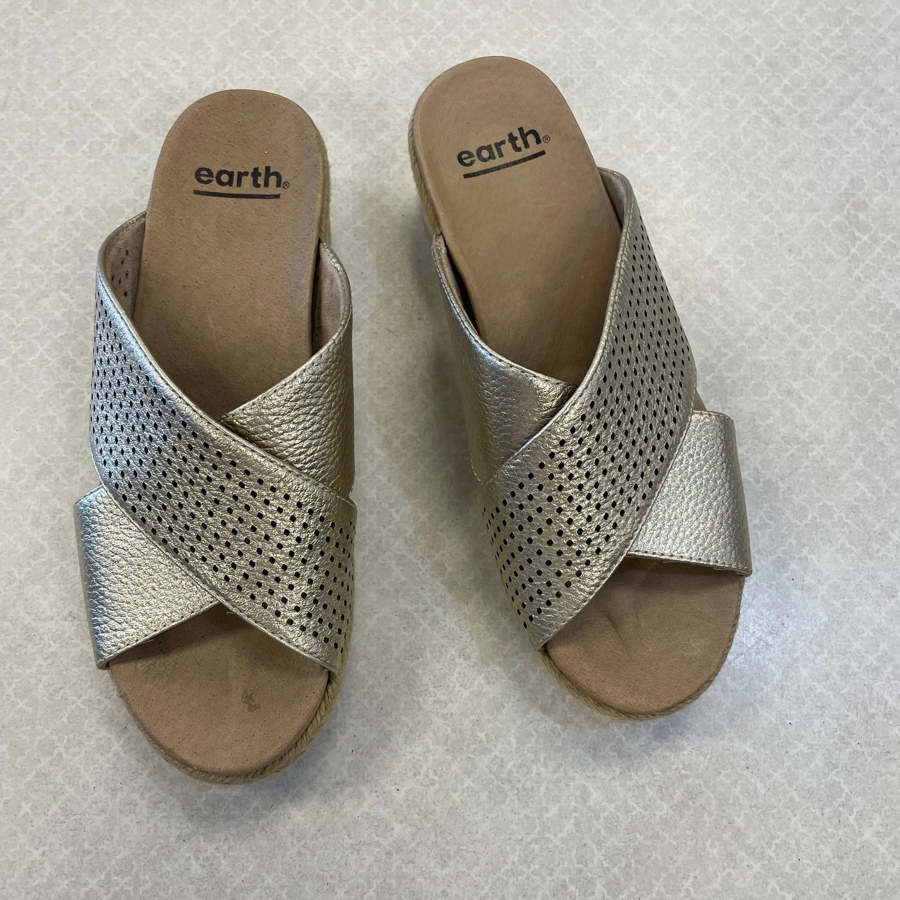 Shoes Heels Wedge By Earth In Gold, Size: 5.5