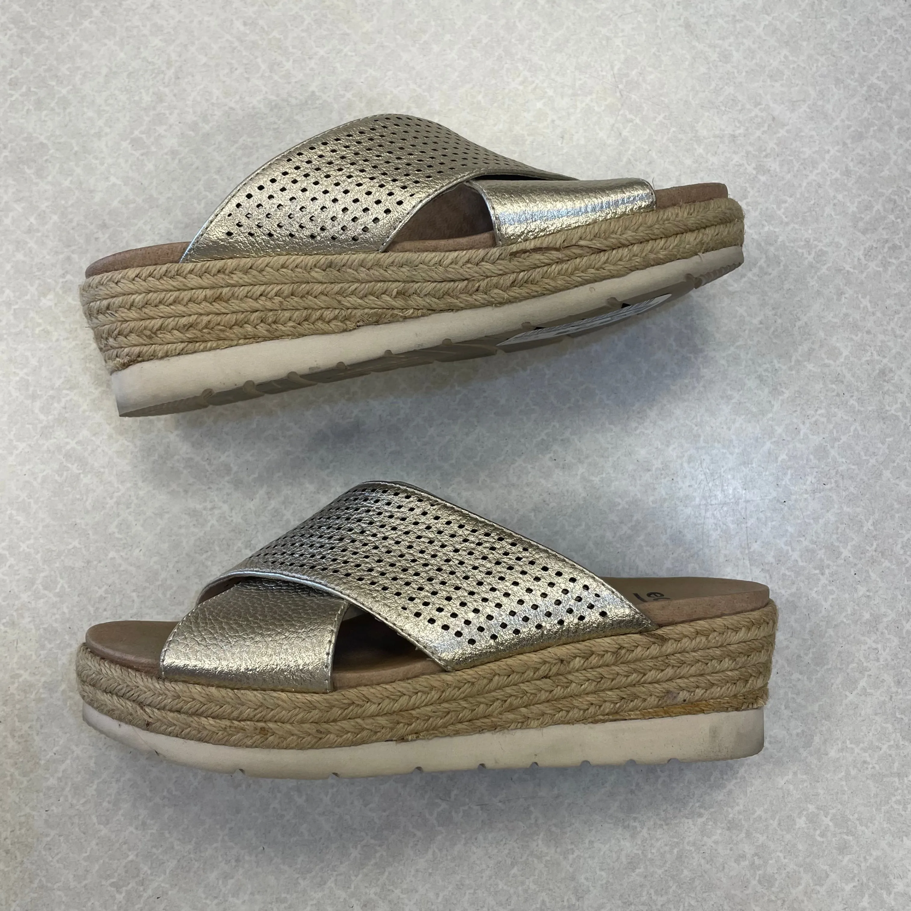 Shoes Heels Wedge By Earth In Gold, Size: 5.5