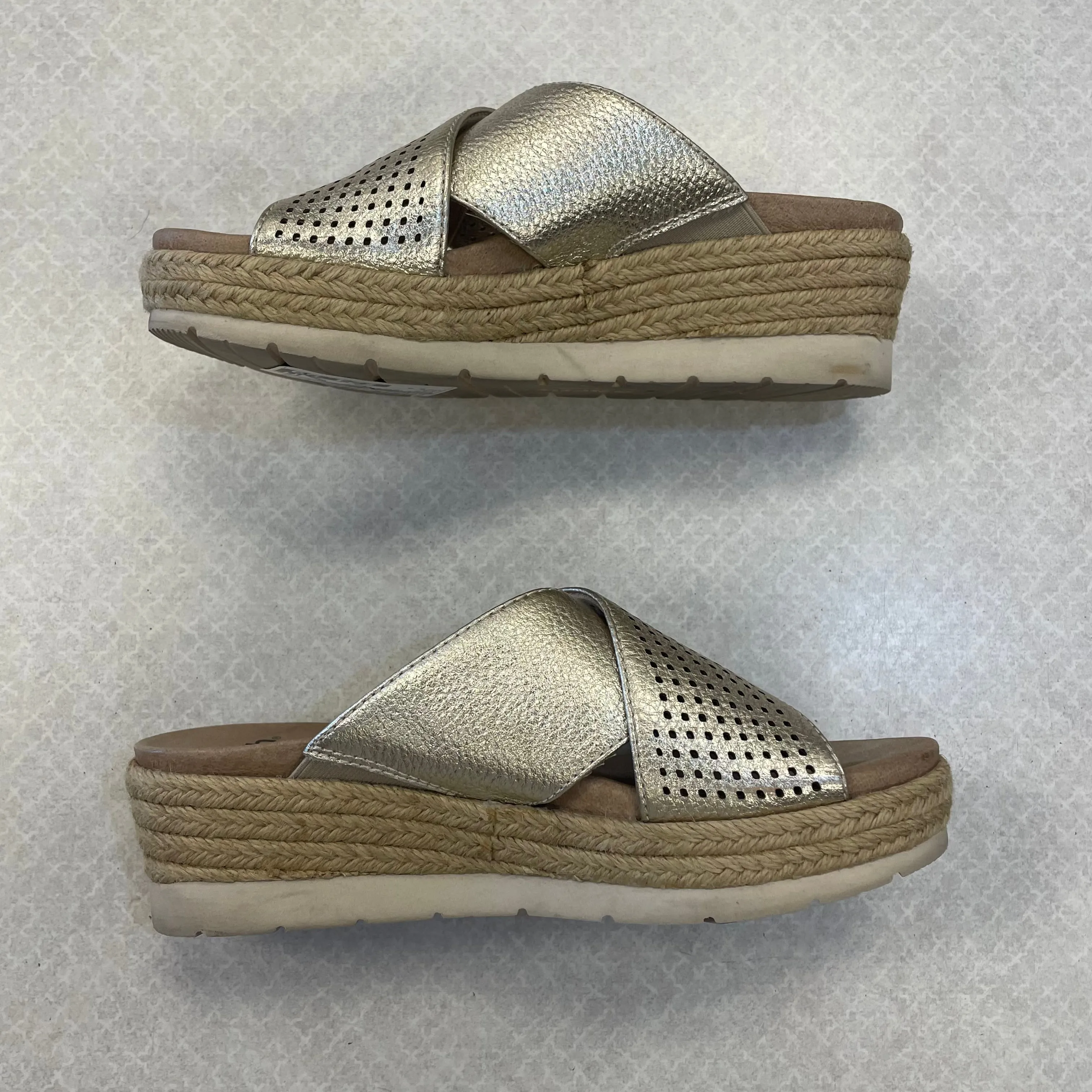 Shoes Heels Wedge By Earth In Gold, Size: 5.5