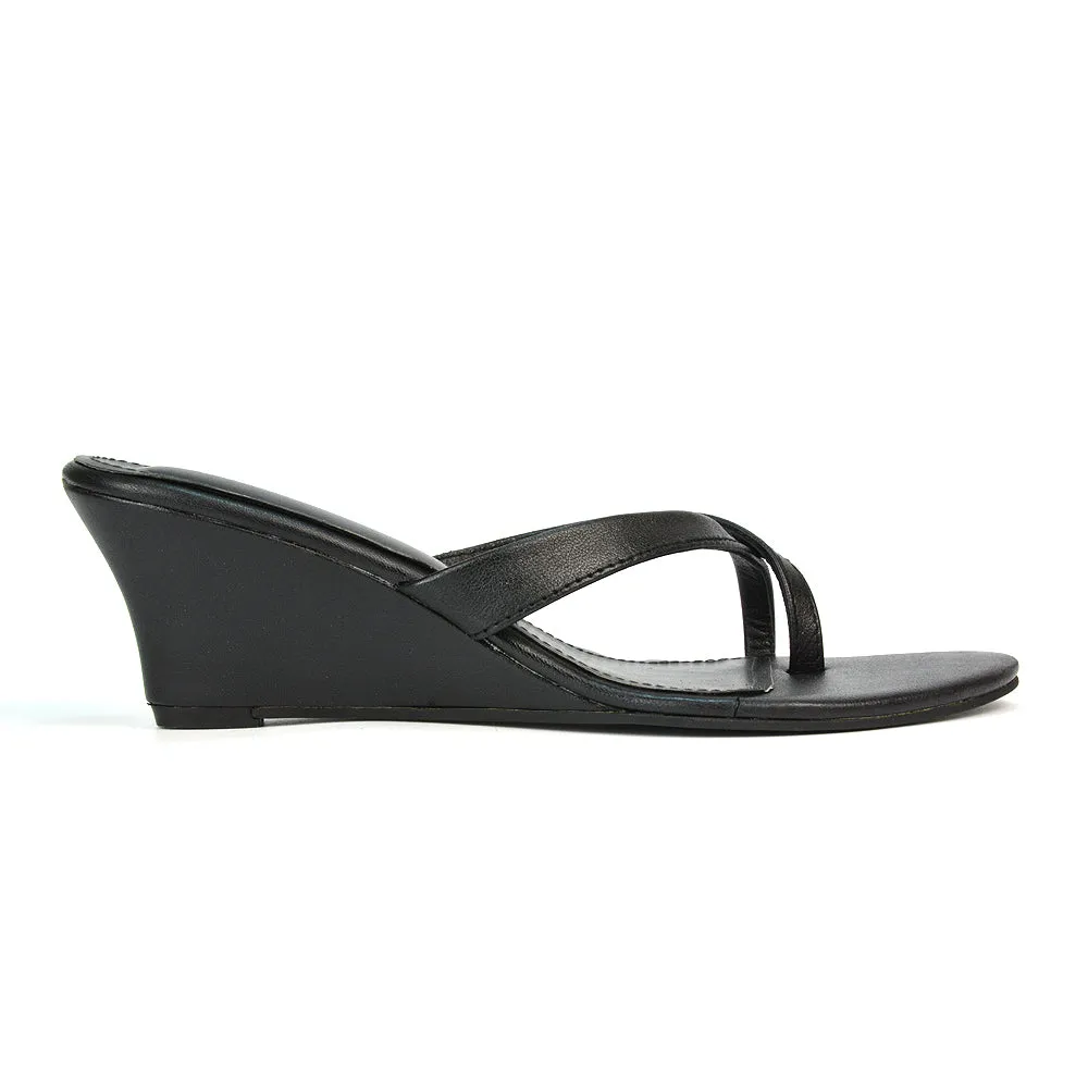 Shona Toe Post Slip On Low Wedge Heel Sandal Mules in Silver