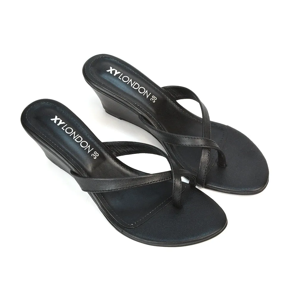 Shona Toe Post Slip On Low Wedge Heel Sandal Mules in Silver