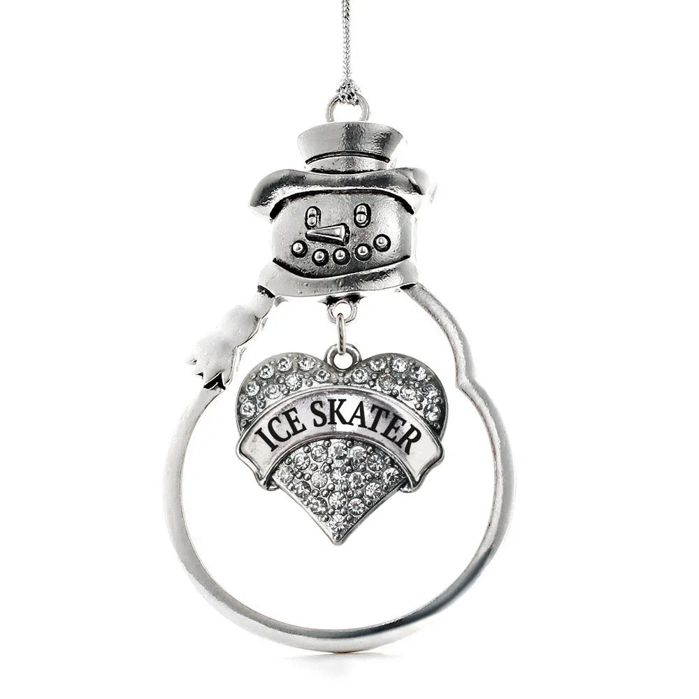 Silver Ice Skater Pave Heart Charm Snowman Ornament