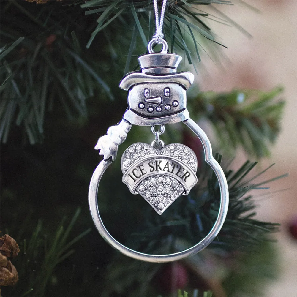 Silver Ice Skater Pave Heart Charm Snowman Ornament