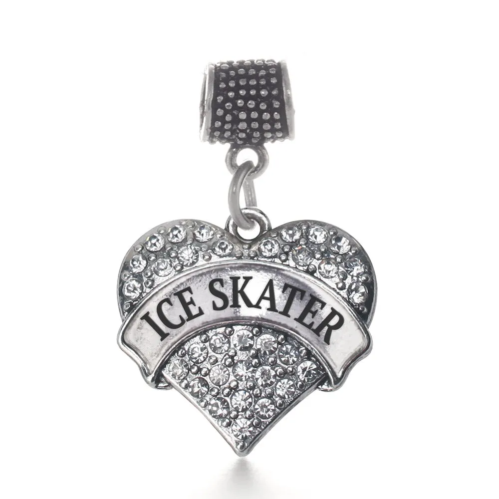 Silver Ice Skater Pave Heart Memory Charm