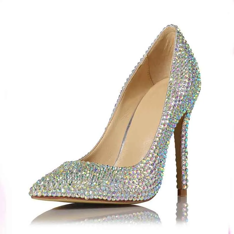 Silver Rhinestone Pointed Toe Stiletto Wedding Heels