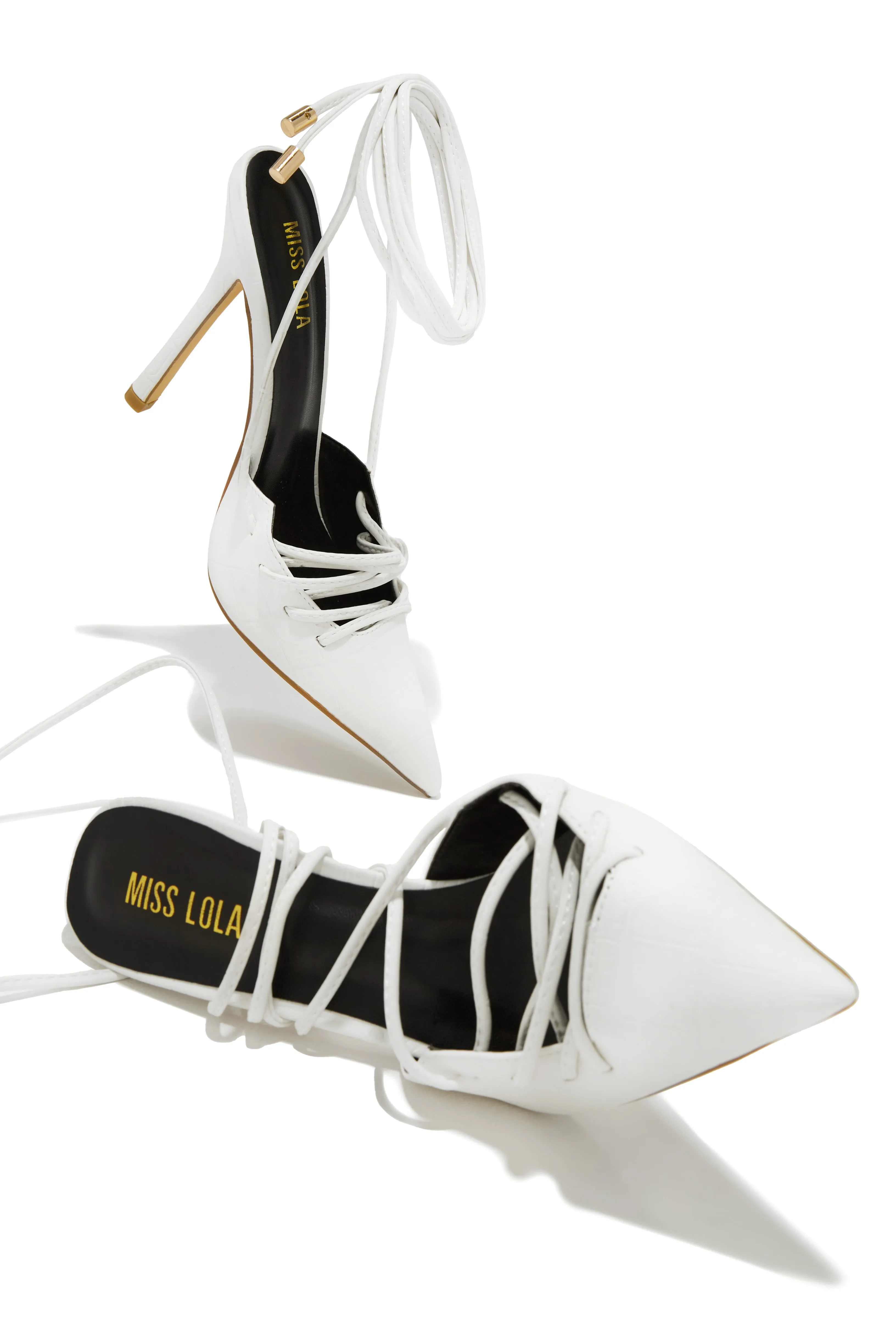 Simone Lace Up High Heel Pumps - White