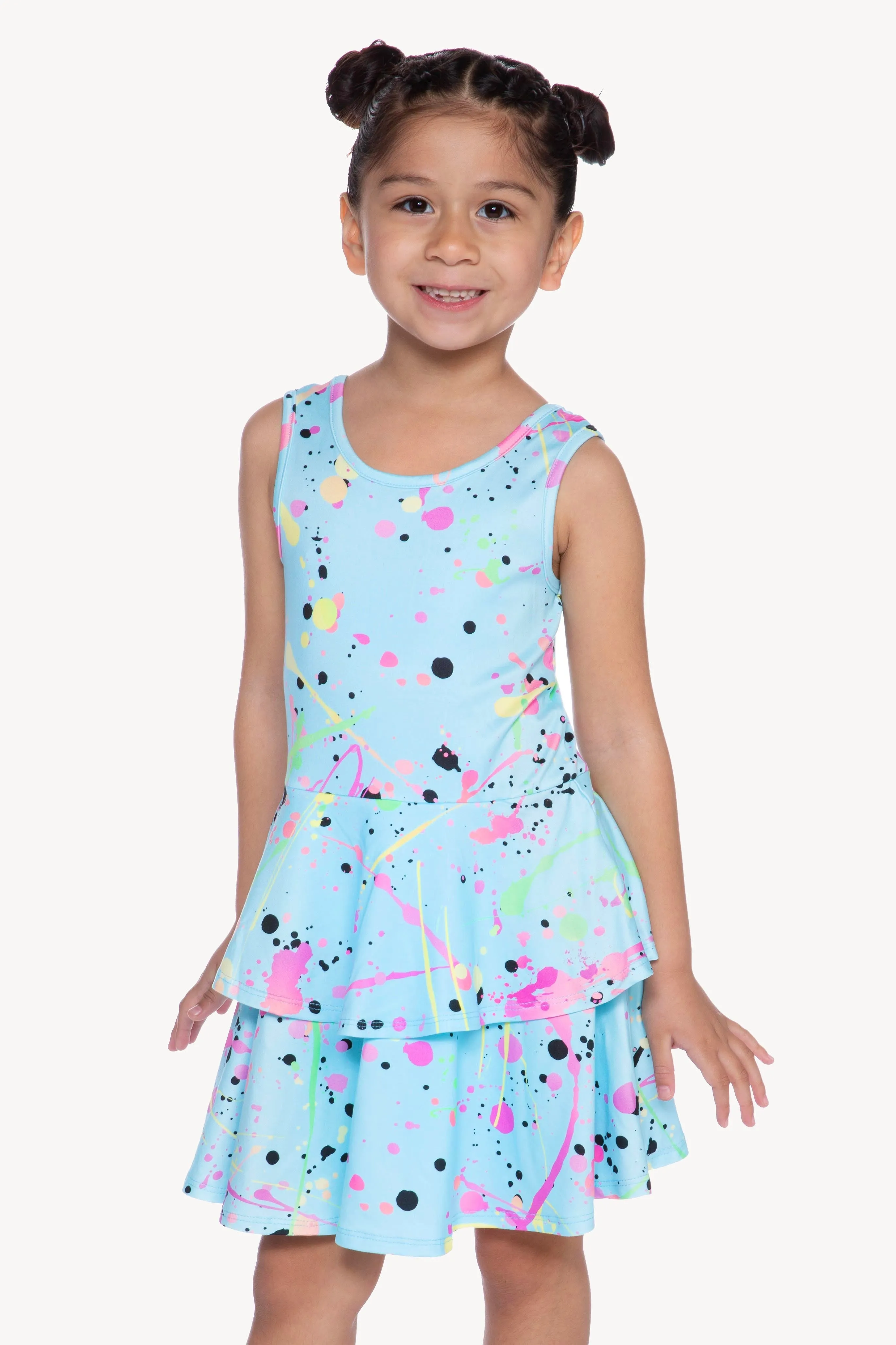 Simply Soft Tank Ruffle Skirt Dress - Ice Blue Splatter