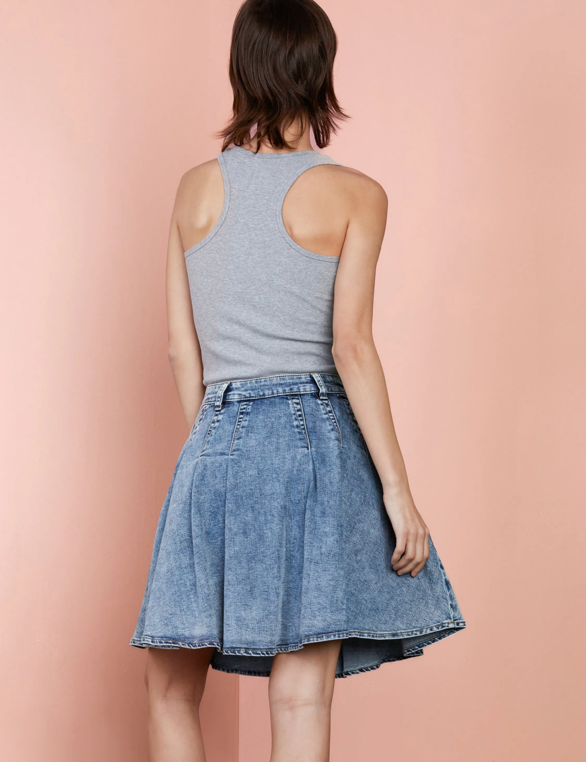 Skater Pleat Denim Skirt