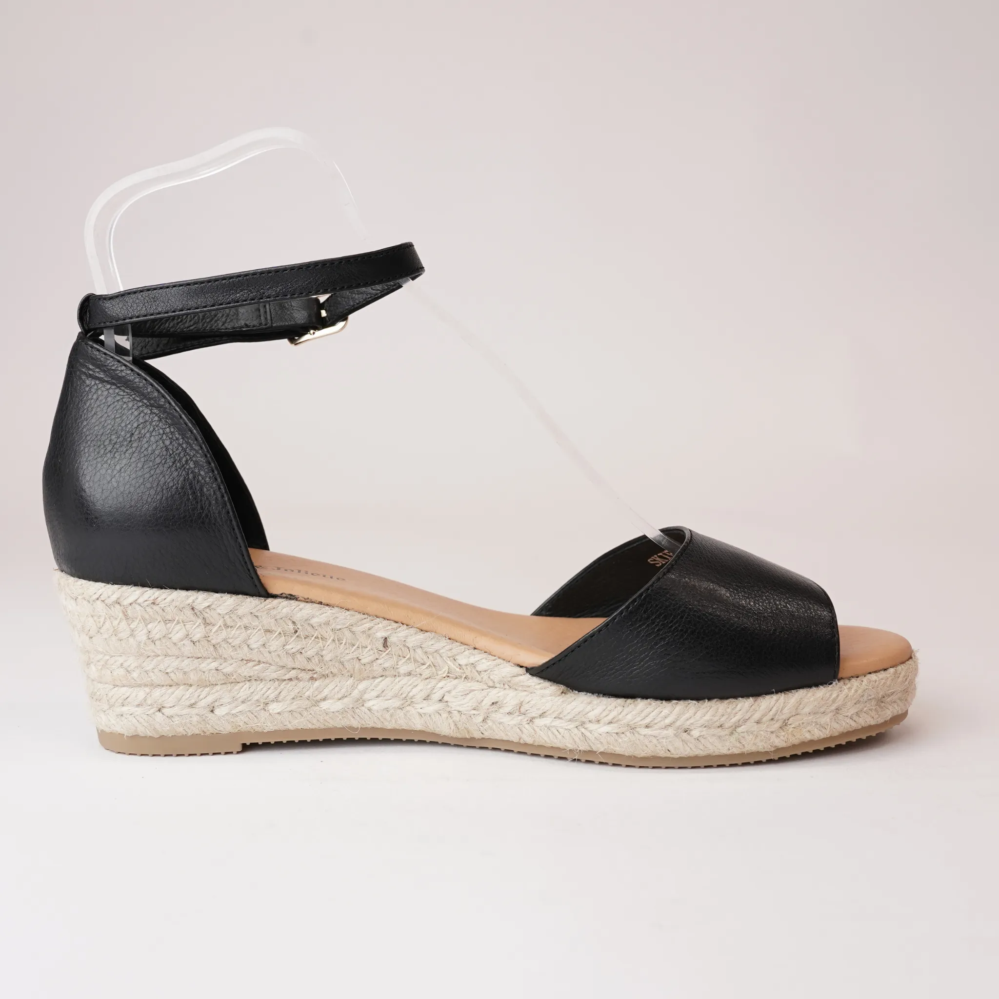 Skip Black Leather Espadrille Wedges