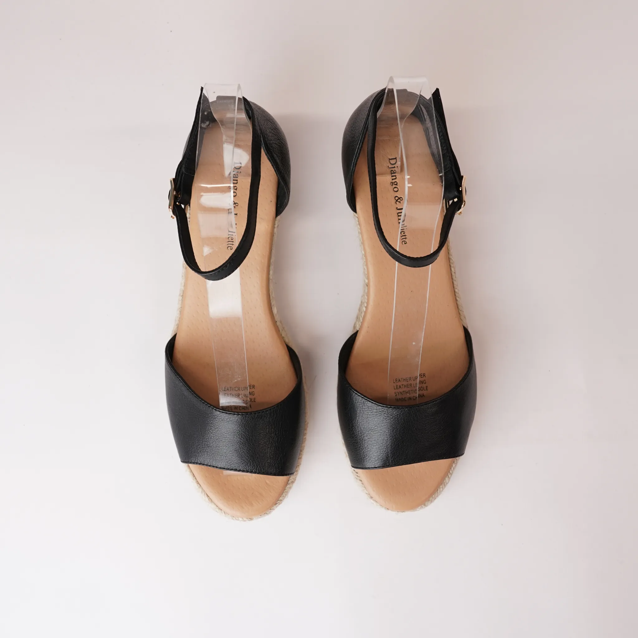 Skip Black Leather Espadrille Wedges