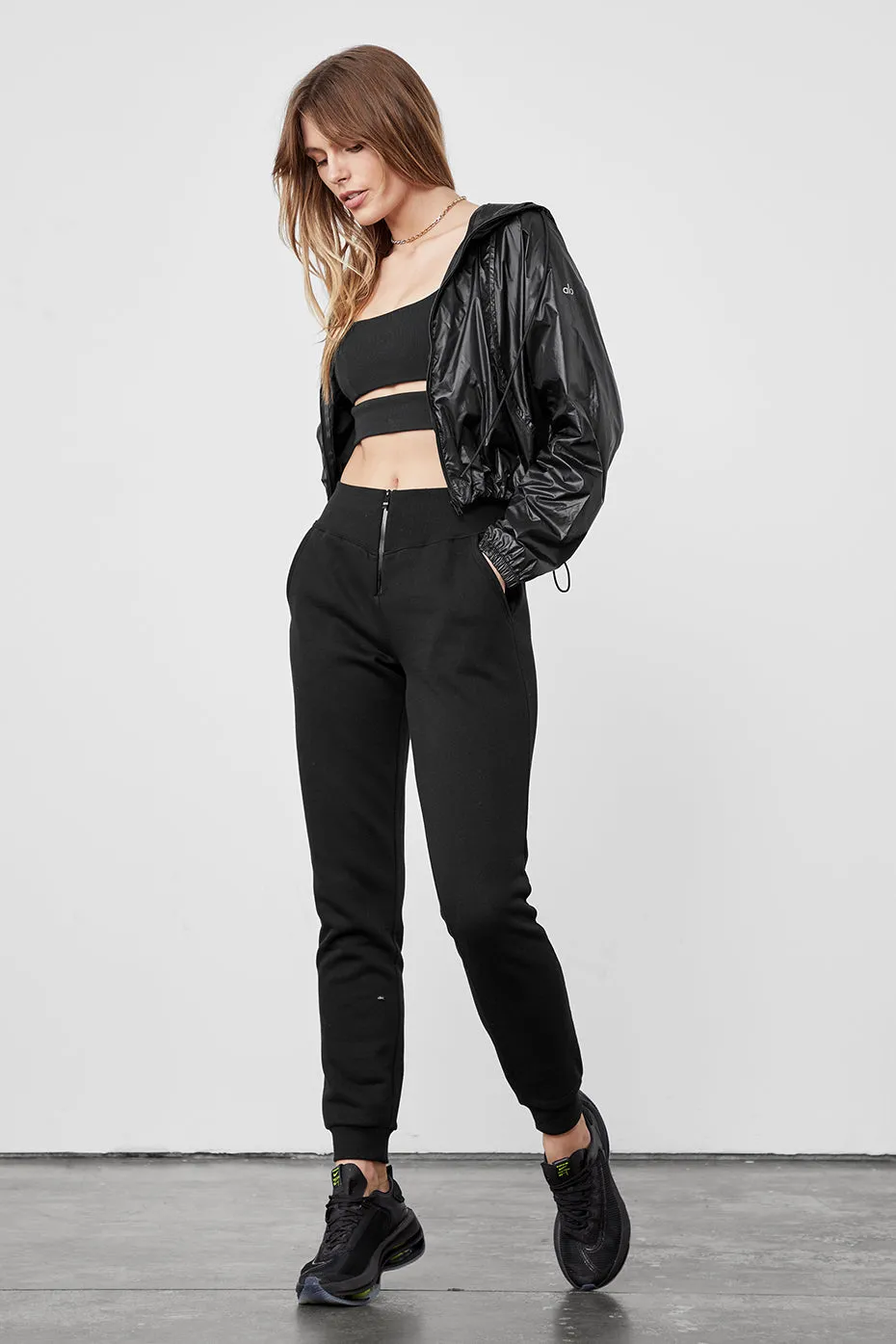 Slick Zip Front Sweatpant - Black