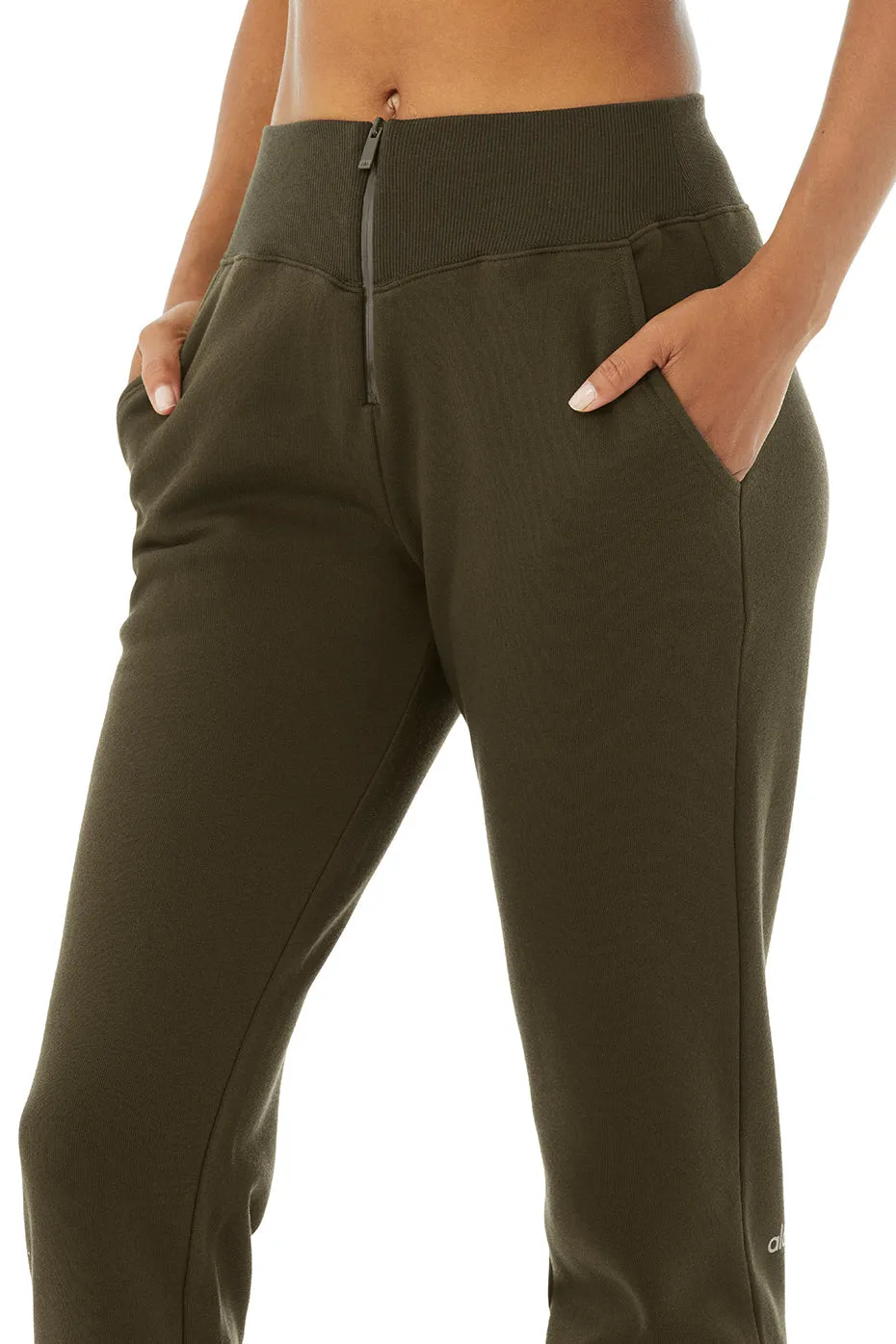 Slick Zip Front Sweatpant - Dark Olive