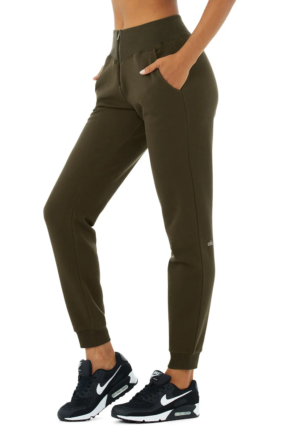 Slick Zip Front Sweatpant - Dark Olive