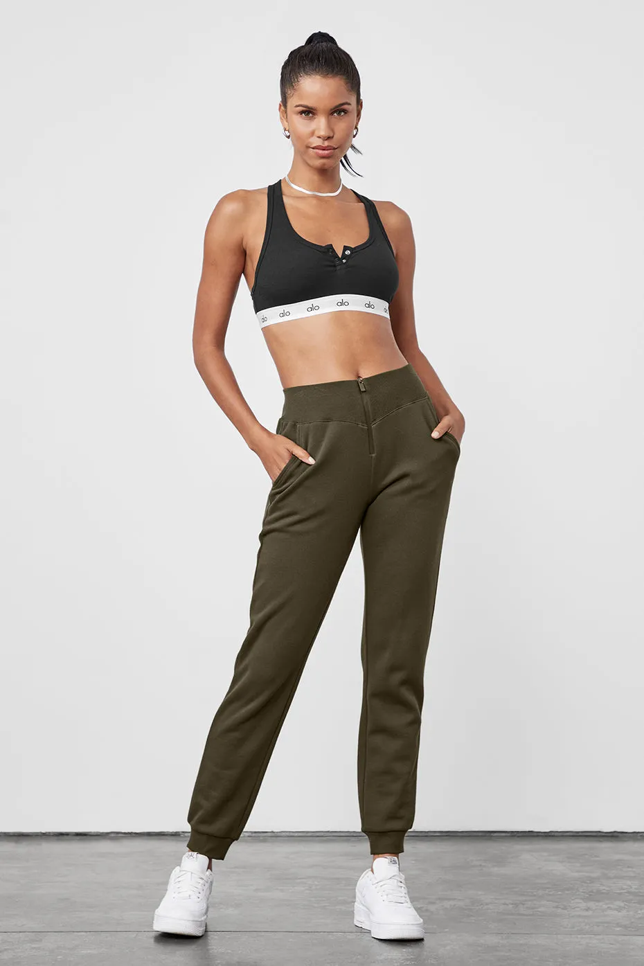 Slick Zip Front Sweatpant - Dark Olive