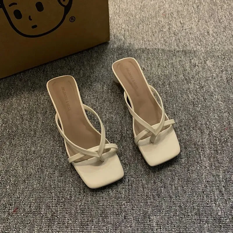 Sohiwoo Summer Off White Shoes for Women 2024 Open Toe Slides with Heel Sandals Outside Woman Slippers Flip Flops B Designer Casual Eva