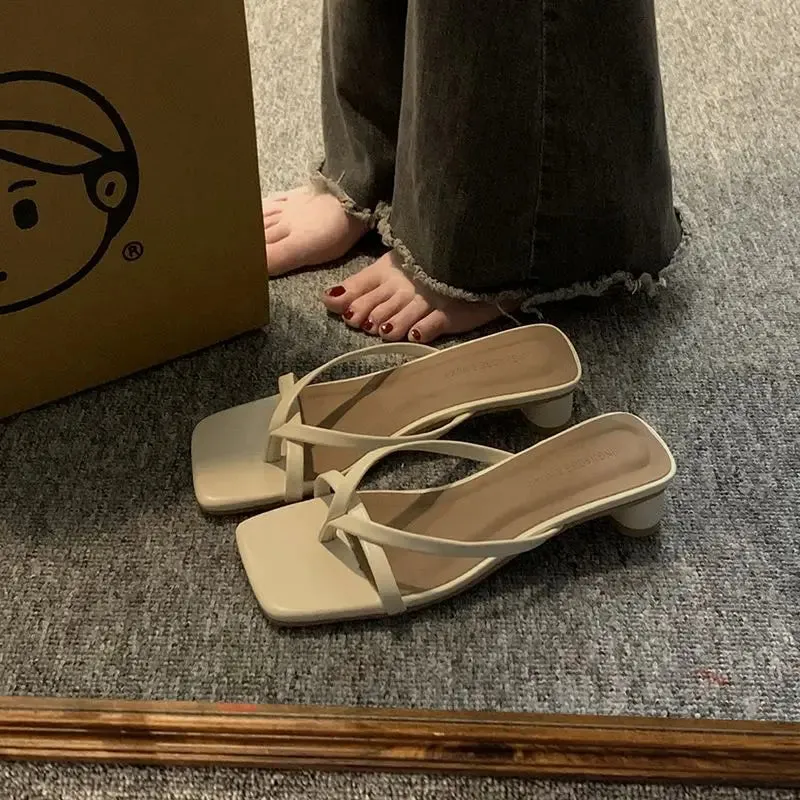 Sohiwoo Summer Off White Shoes for Women 2024 Open Toe Slides with Heel Sandals Outside Woman Slippers Flip Flops B Designer Casual Eva
