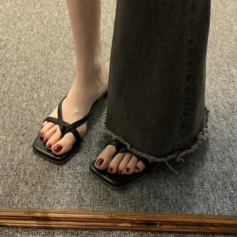 Sohiwoo Summer Off White Shoes for Women 2024 Open Toe Slides with Heel Sandals Outside Woman Slippers Flip Flops B Designer Casual Eva