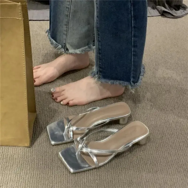 Sohiwoo Summer Off White Shoes for Women 2024 Open Toe Slides with Heel Sandals Outside Woman Slippers Flip Flops B Designer Casual Eva