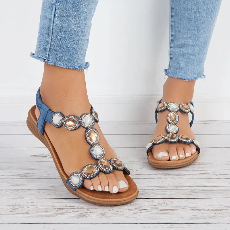 Sohiwoo  Women Boho Low Wedge Heels Open Toe Arch Support Elastic Strap Sandals