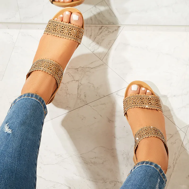 Sohiwoo Women Lace Low Wedge Heels Open Toe Ankle Strap Sandals