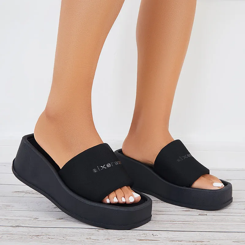 Sohiwoo  Women Platform Heel Wedges Black Wedges Sandals