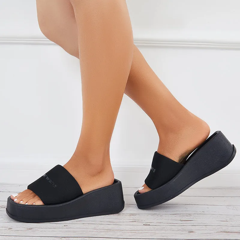Sohiwoo  Women Platform Heel Wedges Black Wedges Sandals